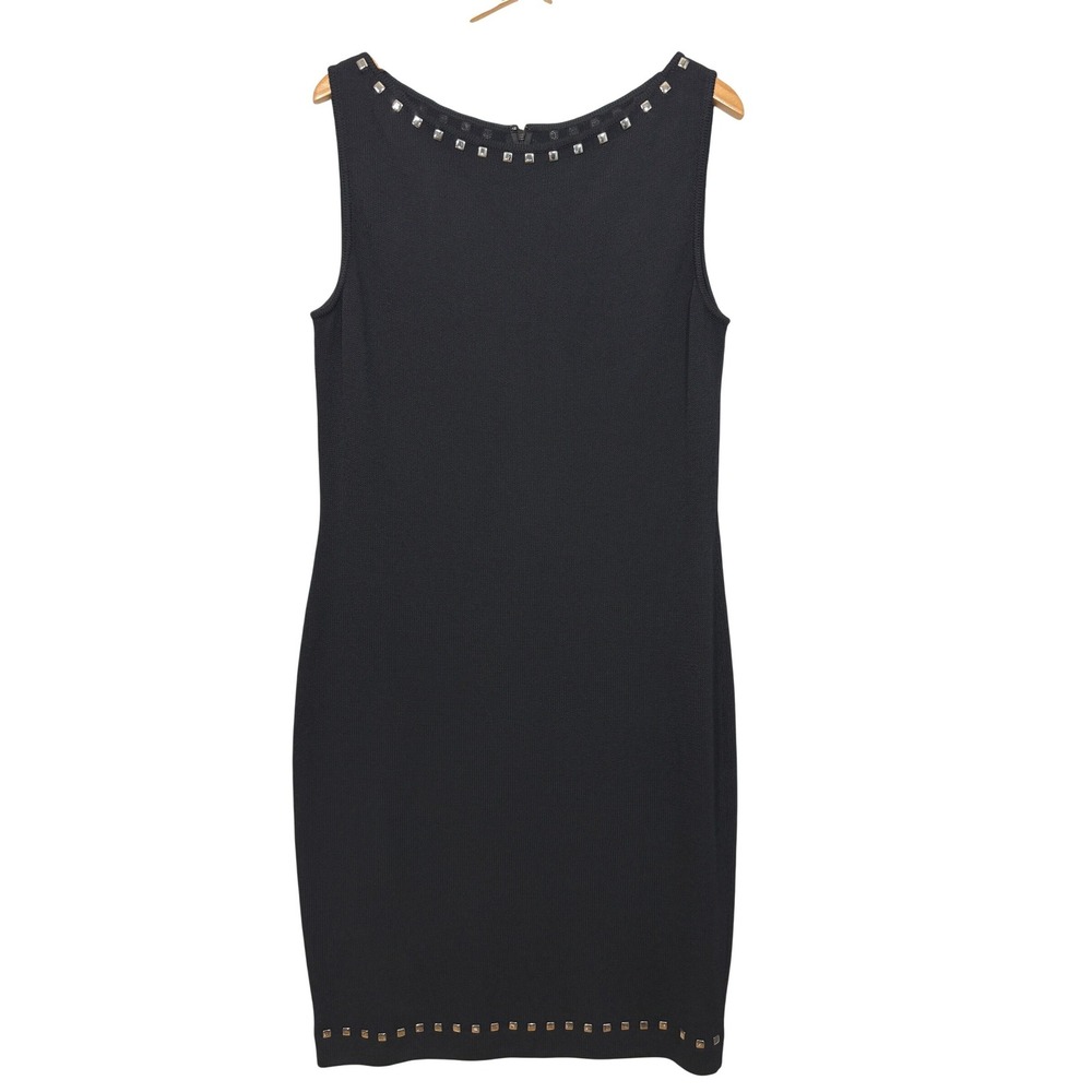 St. John Collection Marie Gray Black Studded Santana Knit Sheath Dress Size 14